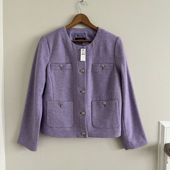 New Talbots Lilac Herringbone Shetland Jacket 12 Collarless Wool Blend tweed - Picture 9 of 13